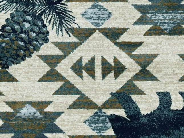 8' Ivory And Blue Southwestern Round Rug