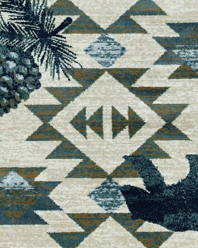 8' Ivory And Blue Southwestern Round Rug