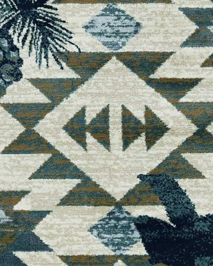 8' Ivory And Blue Southwestern Round Rug