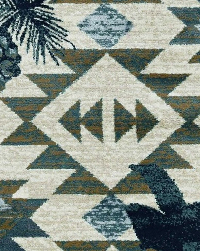 8' Ivory And Blue Southwestern Round Rug