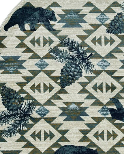 8' Ivory And Blue Southwestern Round Rug