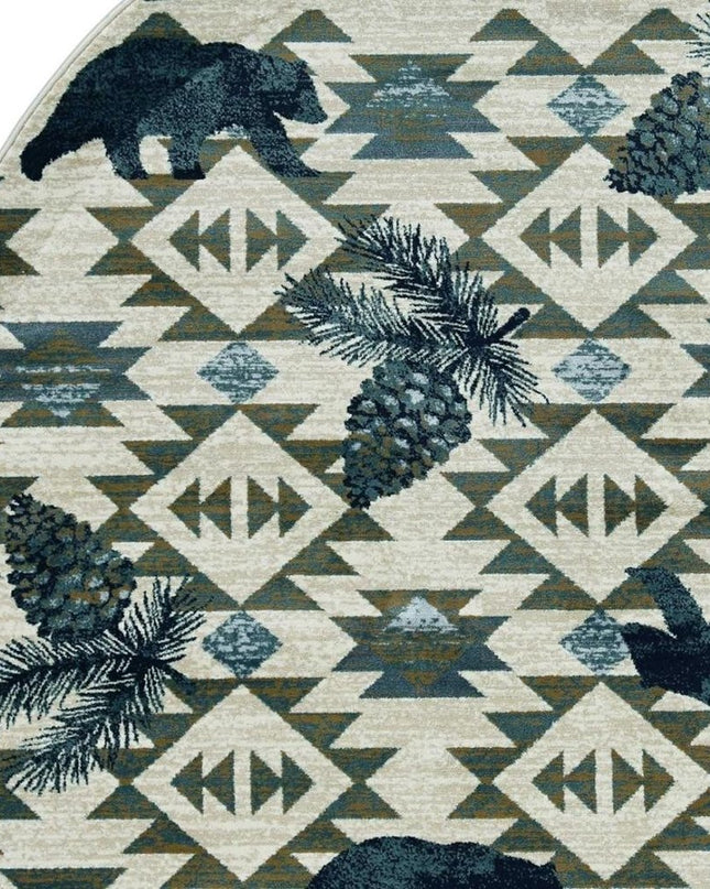 8' Ivory And Blue Southwestern Round Rug