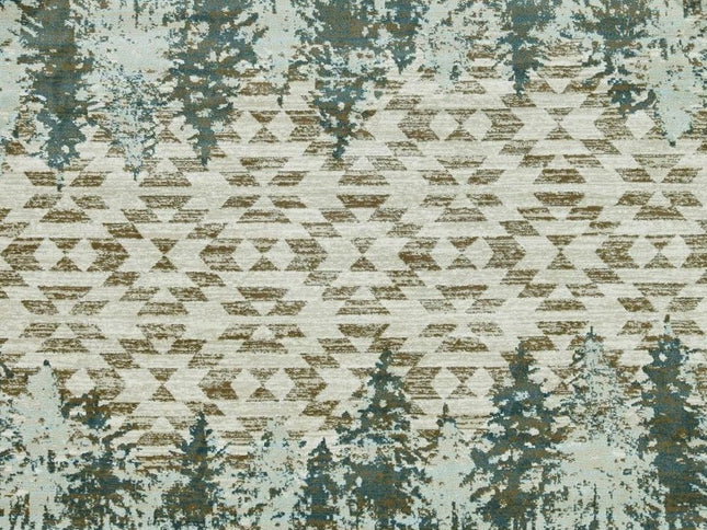 8' Ivory Green And Red Southwestern Round Rug