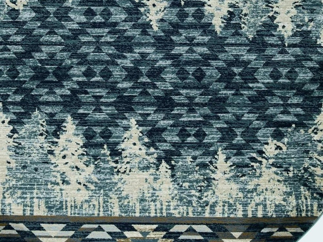 8' Slate Blue And Ivory Southwestern Round Rug