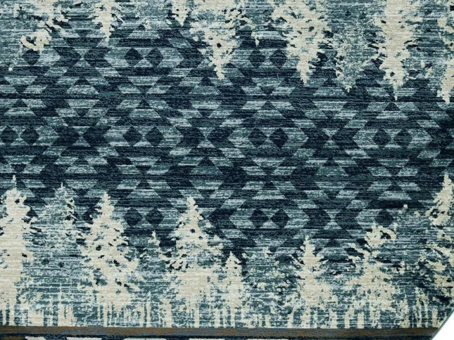 8' Slate Blue And Ivory Southwestern Round Rug