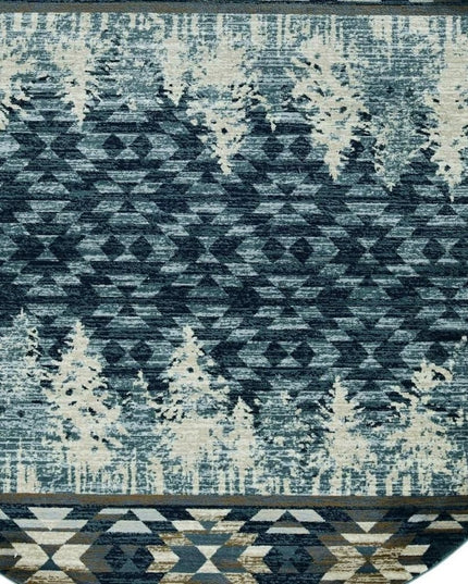 8' Slate Blue And Ivory Southwestern Round Rug