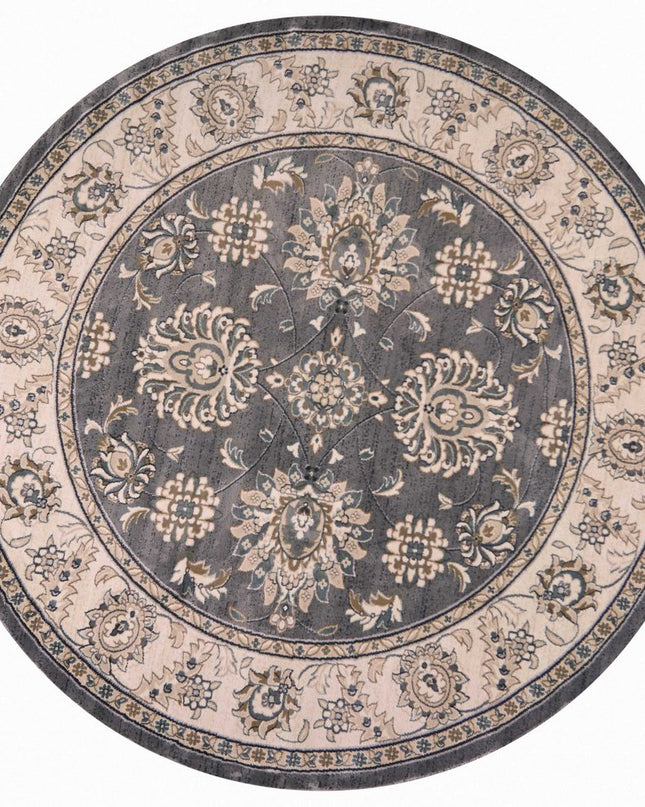 8' Gray And Ivory Floral Medallion Round Rug