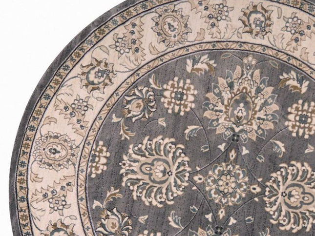 8' Gray And Ivory Floral Medallion Round Rug