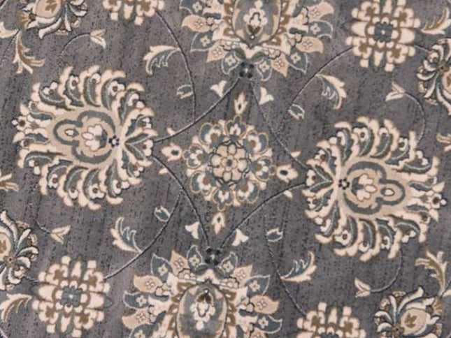 8' Gray And Ivory Floral Medallion Round Rug