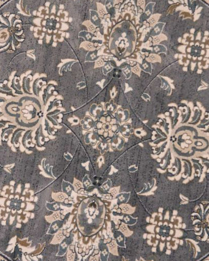 8' Gray And Ivory Floral Medallion Round Rug