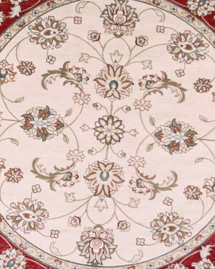 8' Ivory And Red Floral Medallion Round Rug