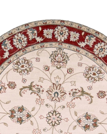 8' Ivory And Red Floral Medallion Round Rug