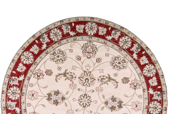 8' Ivory And Red Floral Medallion Round Rug