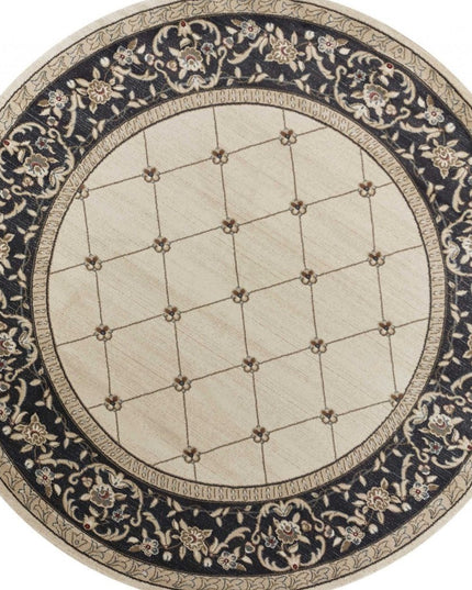 8' Ivory And Gray Floral Round Rug
