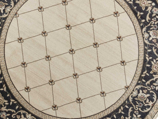 8' Ivory And Gray Floral Round Rug