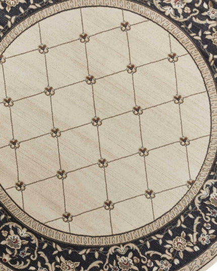 8' Ivory And Gray Floral Round Rug