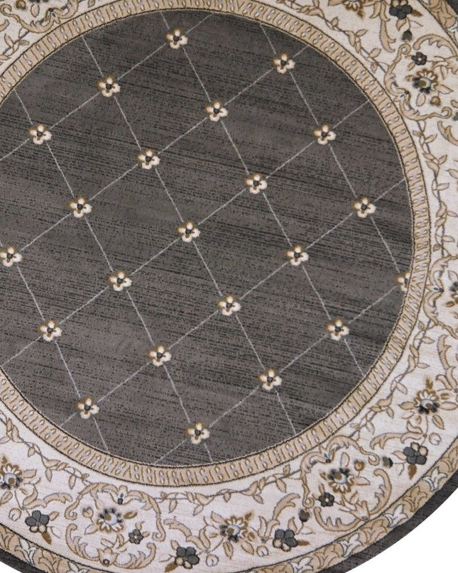 8' Gray And Ivory Floral Round Rug