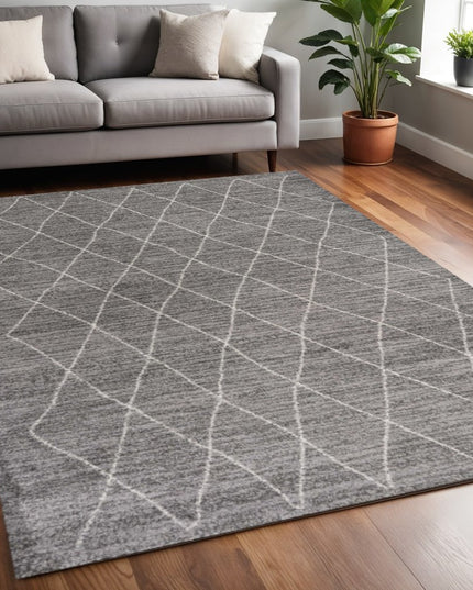8' X 11' Gray And Ivory Geometric Area Rug