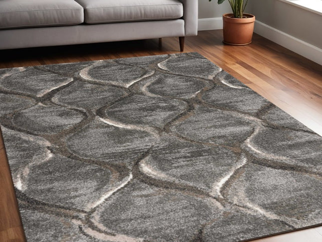 5' X 8' Charcoal And Light Gray Ogee Area Rug