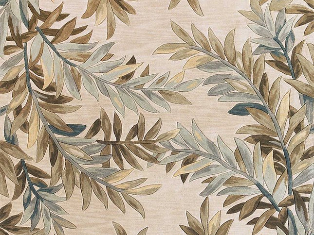 7' X 9' Ivory Brown And Blue Wool Botanical Leaves Hand Tufted Area Rug