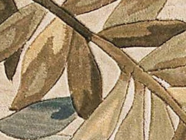 7' X 9' Ivory Brown And Blue Wool Botanical Leaves Hand Tufted Area Rug