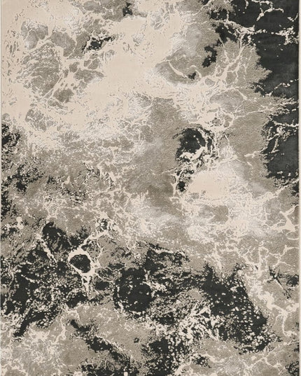 5' X 8' Silver And Black Abstract Area Rug