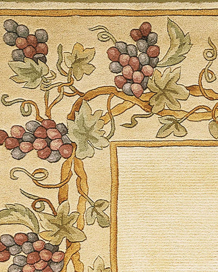 9' X 13' Ivory Brown And Green Wool Floral Vines Hand Tufted Area Rug