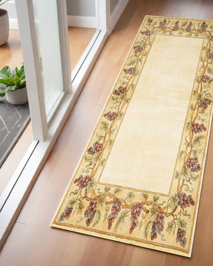 9' X 13' Ivory Brown And Green Wool Floral Vines Hand Tufted Area Rug