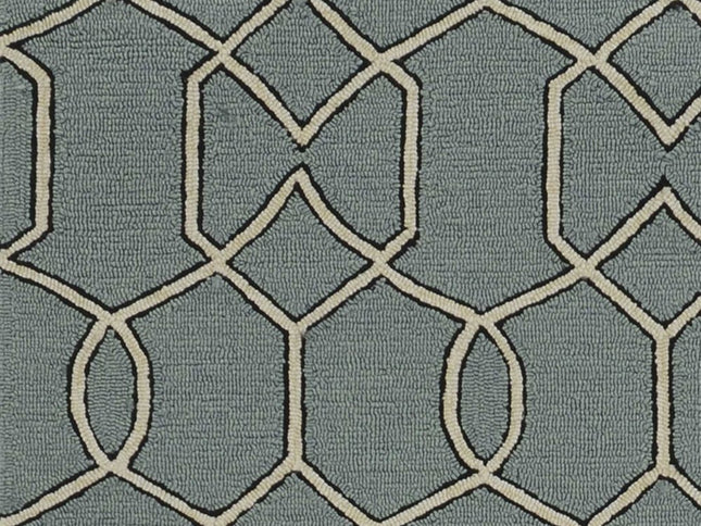 5' X 7' Green and Ivory Geometric Hand Hooked Area Rug