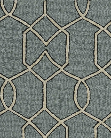 5' X 7' Green and Ivory Geometric Hand Hooked Area Rug