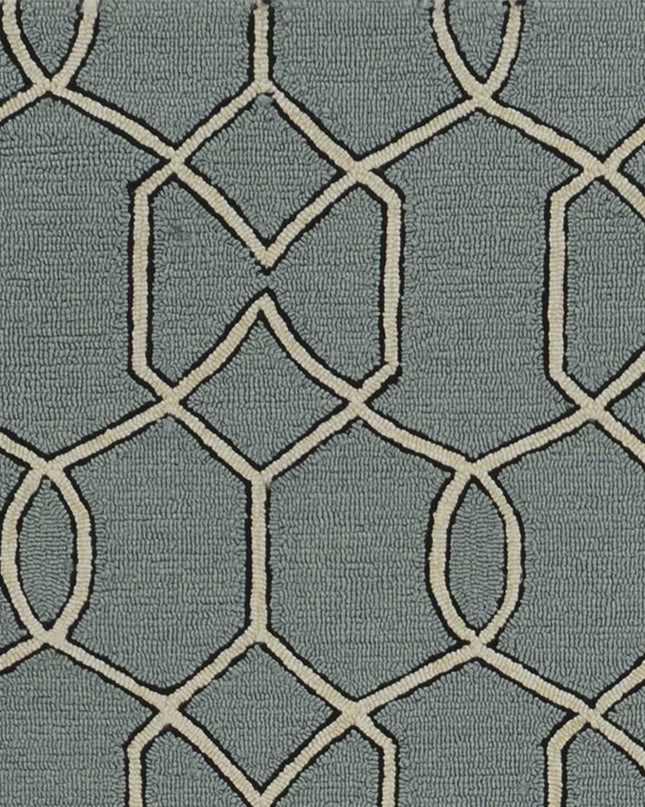 5' X 7' Green and Ivory Geometric Hand Hooked Area Rug