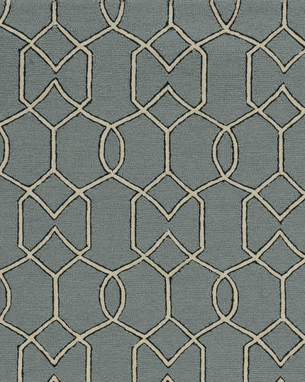 5' X 7' Green and Ivory Geometric Hand Hooked Area Rug