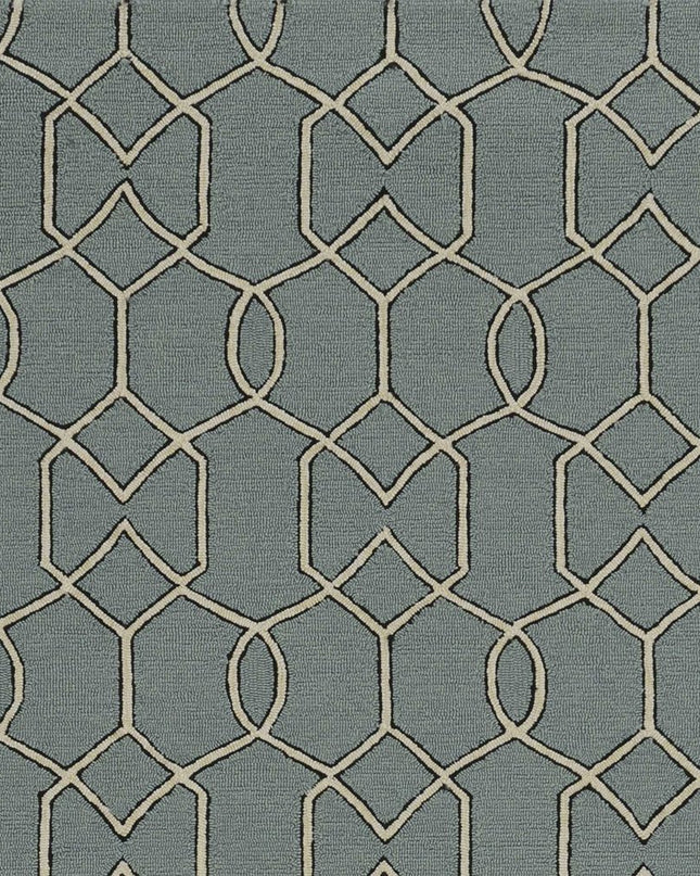 5' X 7' Green and Ivory Geometric Hand Hooked Area Rug