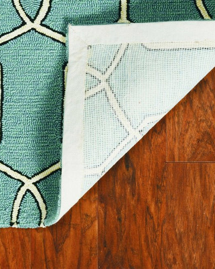 5' X 7' Green and Ivory Geometric Hand Hooked Area Rug