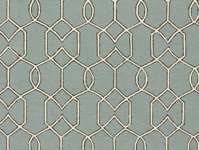 5' X 7' Green and Ivory Geometric Hand Hooked Area Rug
