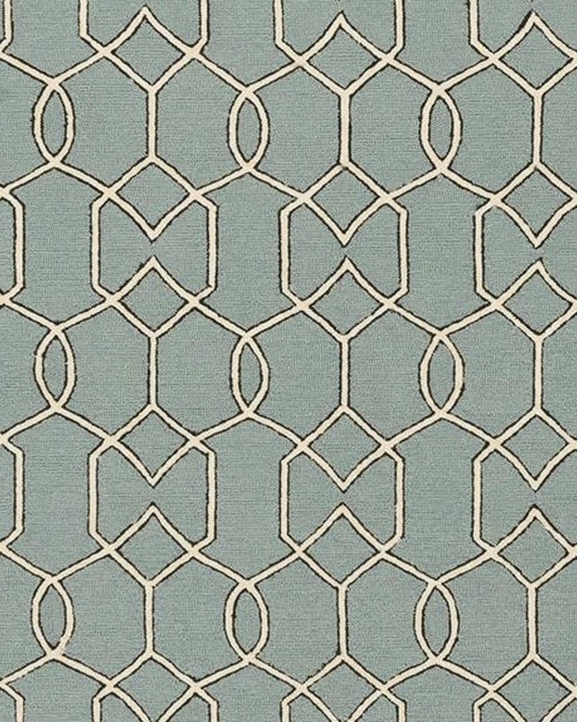 5' X 7' Green and Ivory Geometric Hand Hooked Area Rug
