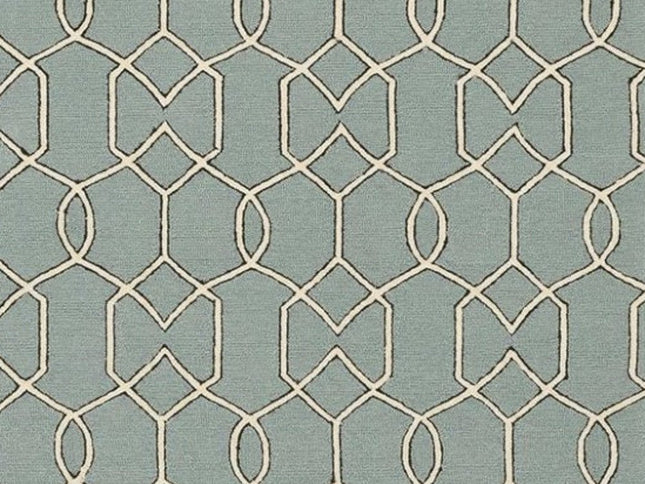 5' X 7' Green and Ivory Geometric Hand Hooked Area Rug