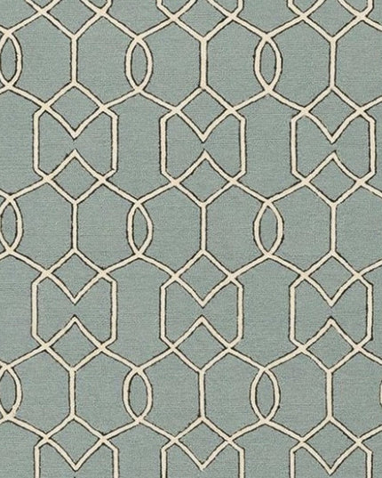 5' X 7' Green and Ivory Geometric Hand Hooked Area Rug
