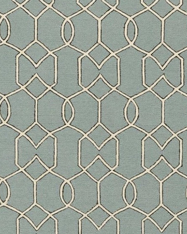 5' X 7' Green and Ivory Geometric Hand Hooked Area Rug