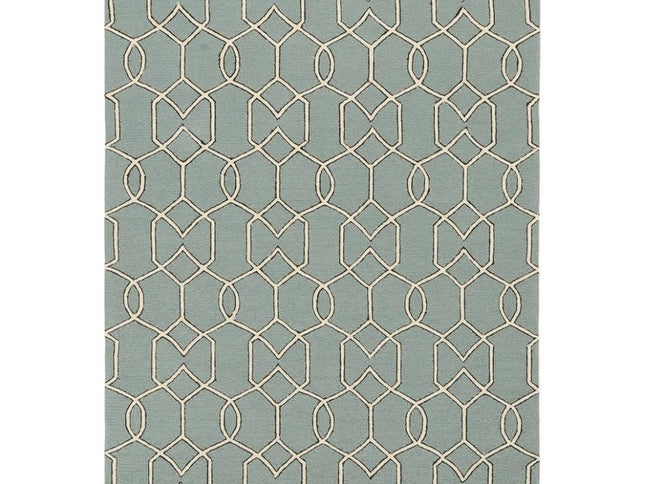 5' X 7' Green and Ivory Geometric Hand Hooked Area Rug