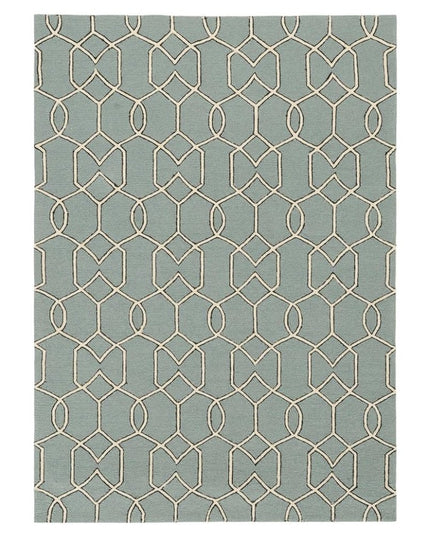 5' X 7' Green and Ivory Geometric Hand Hooked Area Rug