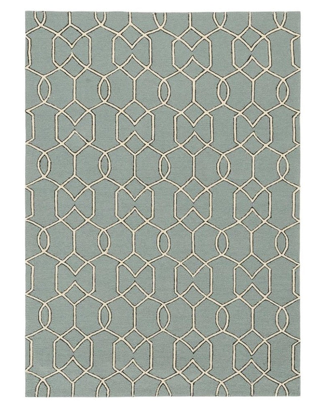 5' X 7' Green and Ivory Geometric Hand Hooked Area Rug