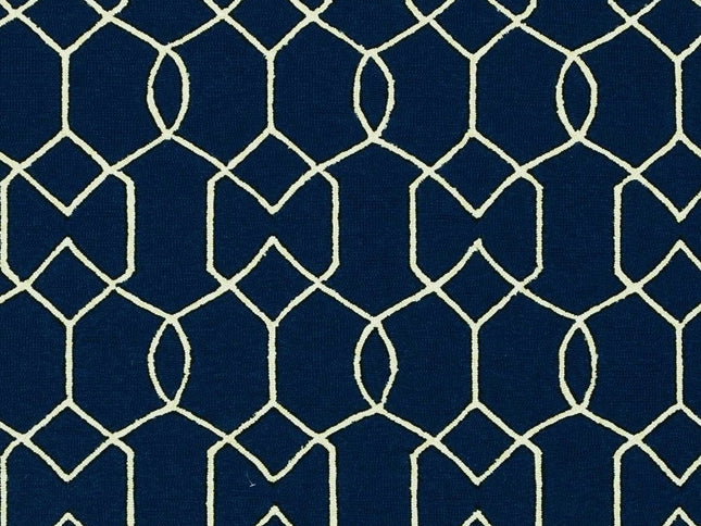 5' X 7' Navy Blue And Ivory Geometric Hand Hooked Area Rug