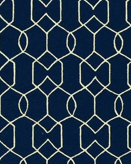 5' X 7' Navy Blue And Ivory Geometric Hand Hooked Area Rug