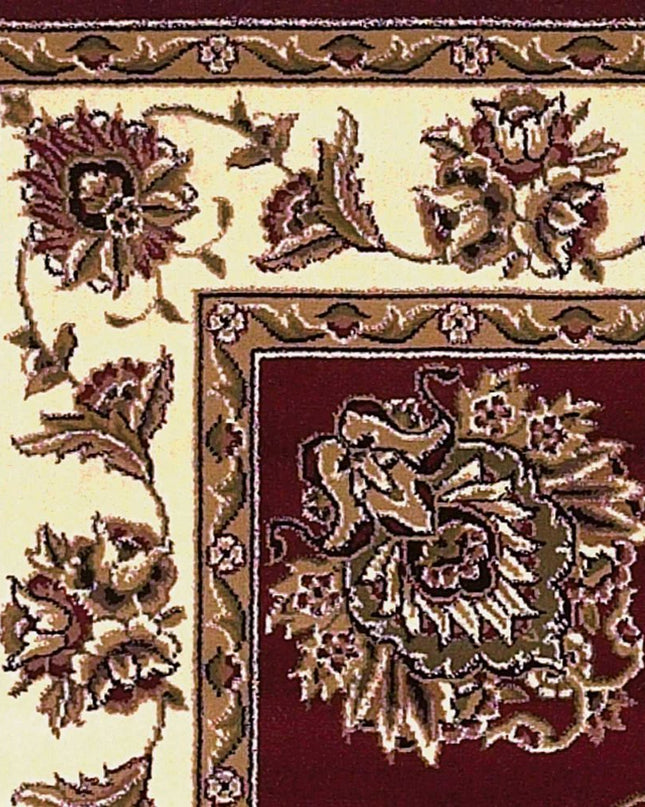 7' Red And Ivory Floral Medallion Octagon Rug