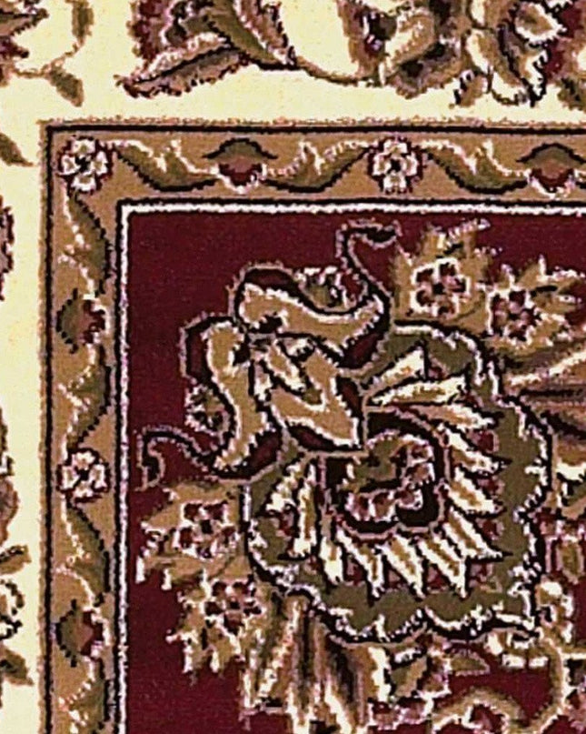 7' Red And Ivory Floral Medallion Octagon Rug