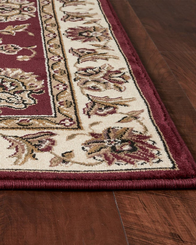 7' Red And Ivory Floral Medallion Octagon Rug