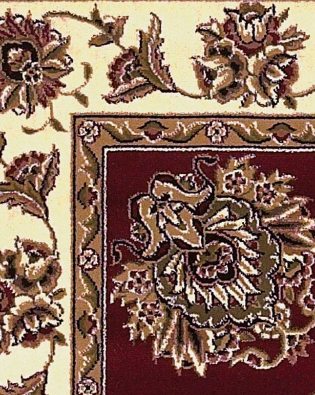 7' Red And Ivory Floral Medallion Octagon Rug