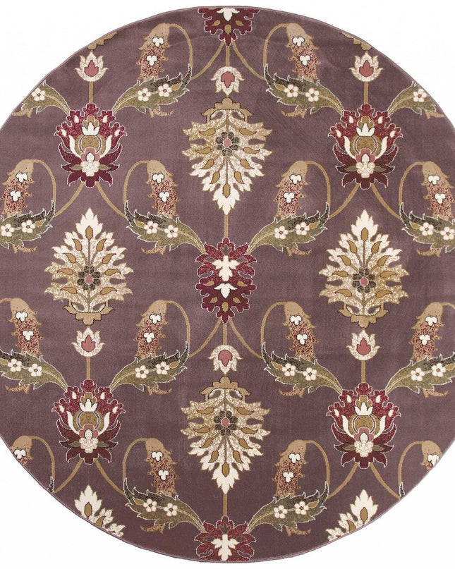 7' Purple Ivory And Brown Floral Octagon Rug
