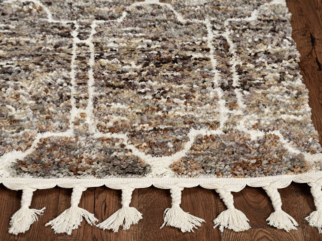 7' Purple Ivory And Brown Floral Octagon Rug